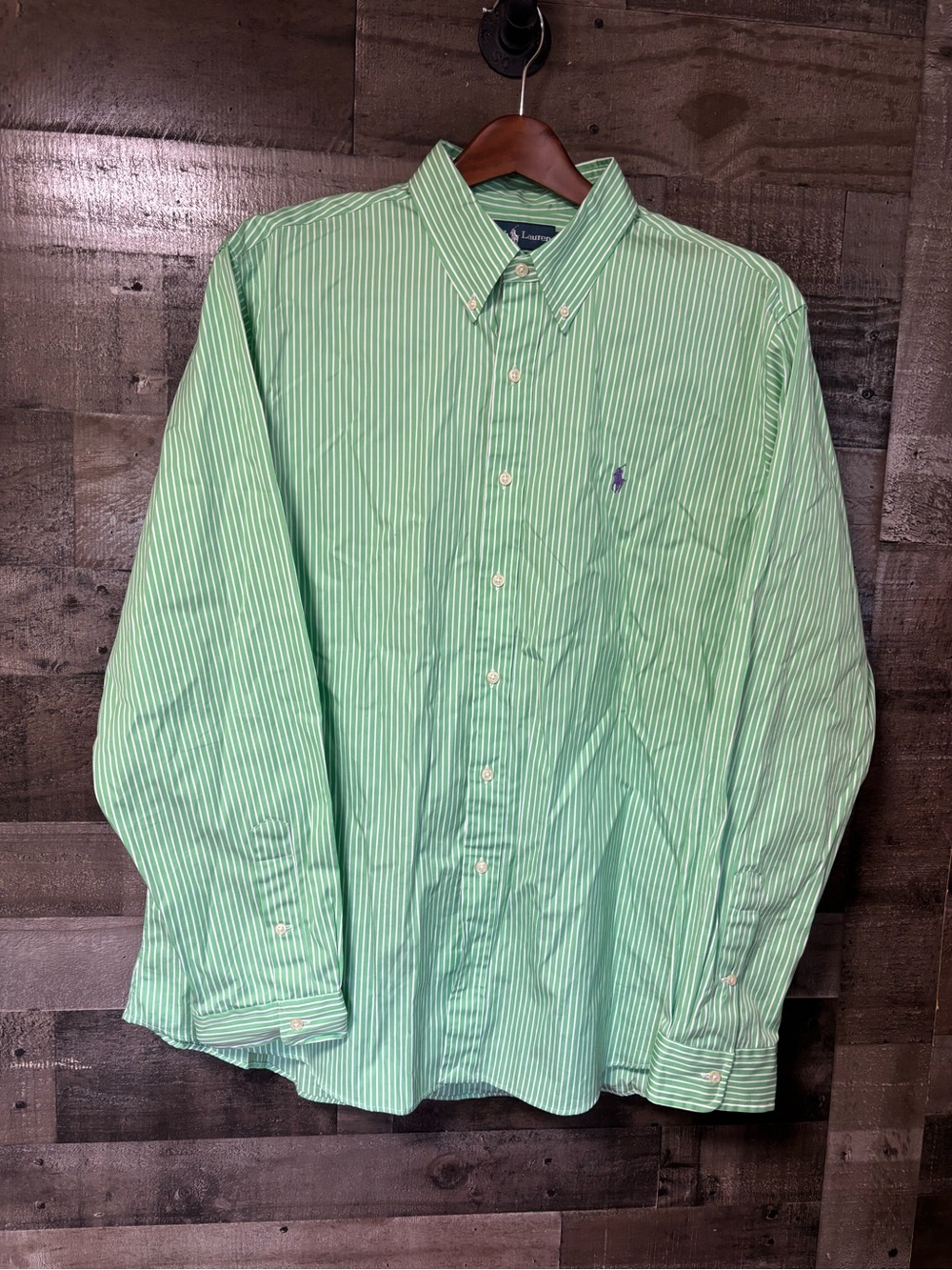 Ralph Lauren Light Green White Pin Stripe Button-Down Shirt XXL Custom Fit